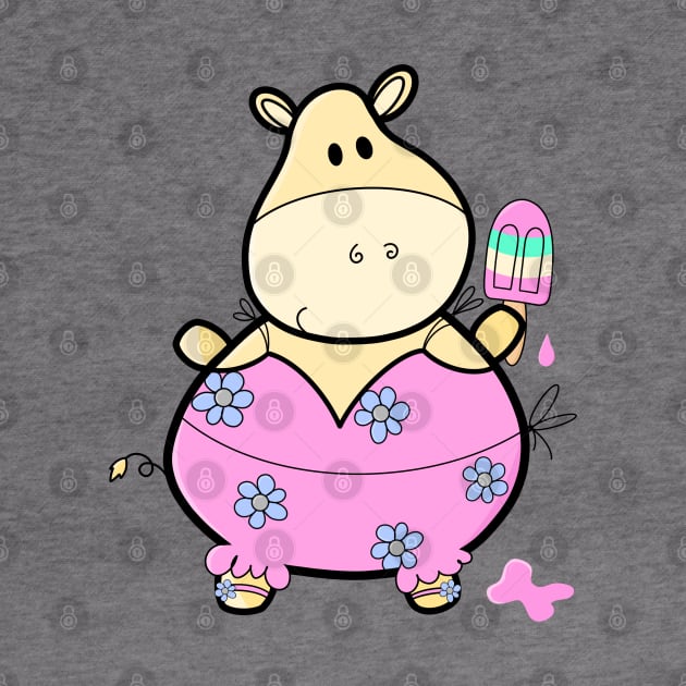 Cute chubby hippo with rainbow popsicle by The Pretty Hippo Company